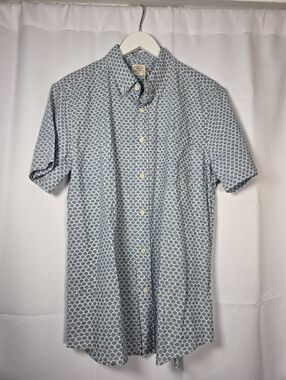 NEW Faherty Stretch Playa Shirt Fish Scale Redux Blue Button Down Men's M  $138